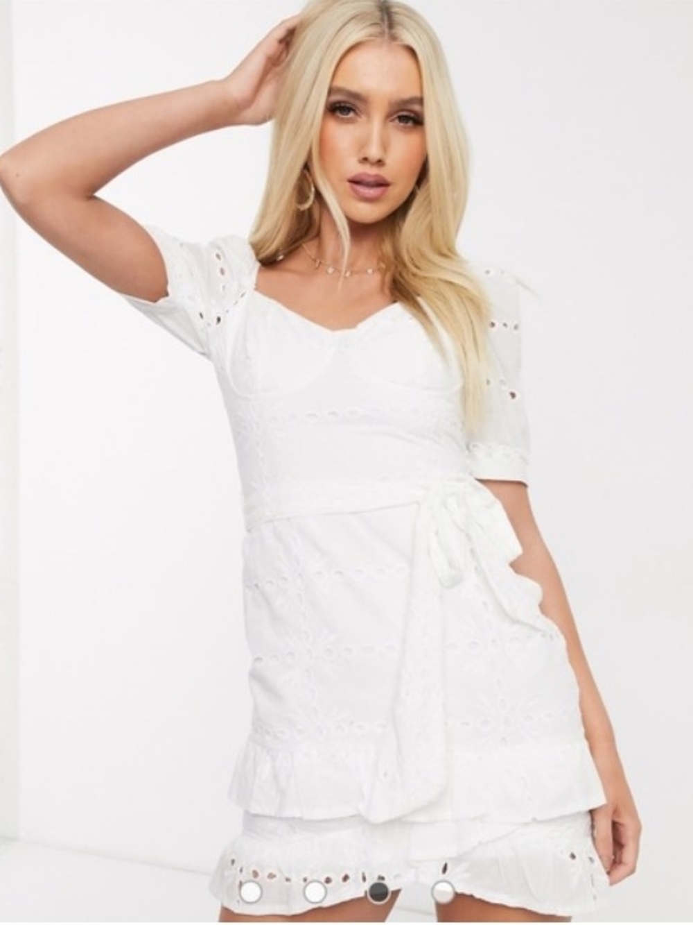 Parisian White Eyelet Tie-Waist Mini Dress Sz 6